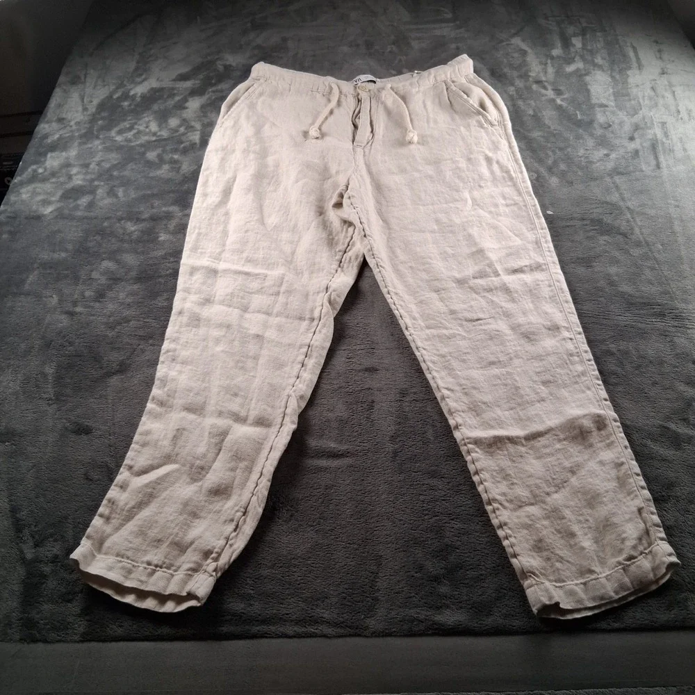 Zara Linen Drawstring Pants Mens 32 Beige Straight Leg Casual Summer Beach 2439